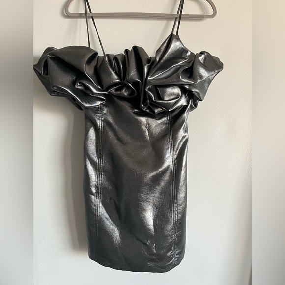 zara silver ruffle dress ZARA Voluminous Silver Short Dress